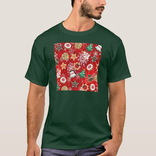 Camiseta Navidades cocina y copos de nieve en rojo (Anverso)