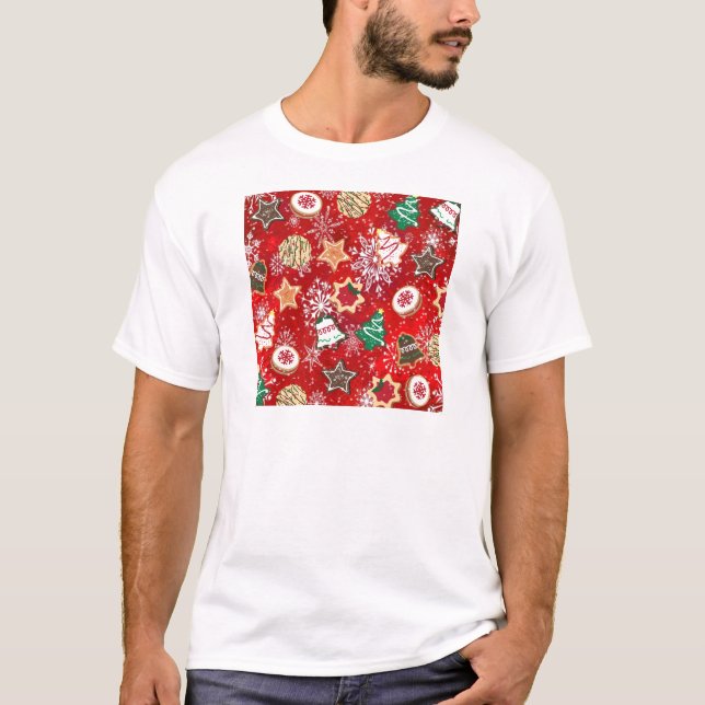 Camiseta Navidades cocina y copos de nieve en rojo (Anverso)