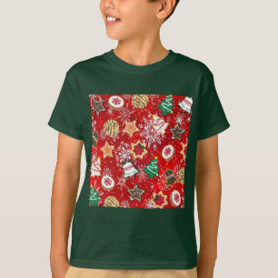 Camiseta Navidades cocina y copos de nieve en rojo
