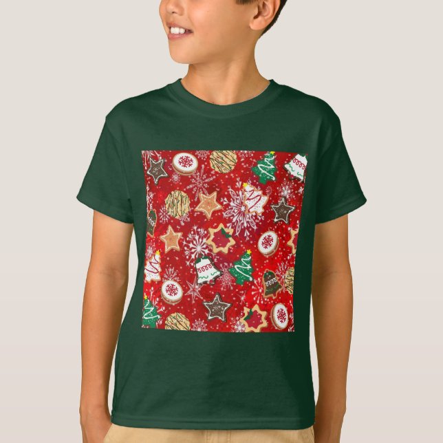Camiseta Navidades cocina y copos de nieve en rojo (Anverso)