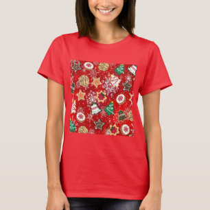 Camiseta Navidades cocina y copos de nieve en rojo