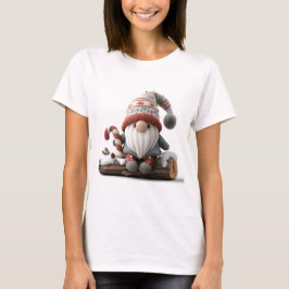 Camiseta Navidades con un bastón de canto en un tronco