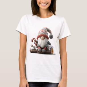 Camiseta Navidades con un bastón de canto en un tronco