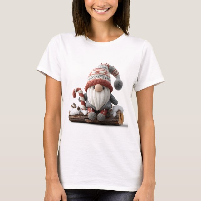 Camiseta Navidades con un bastón de canto en un tronco (Anverso)