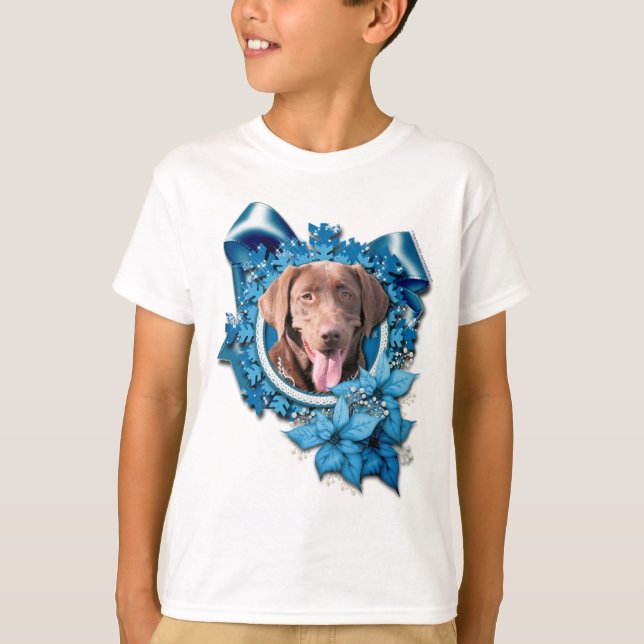 Camiseta Navidades - Copo de nieve azul - Labrador - Chocol (Anverso)