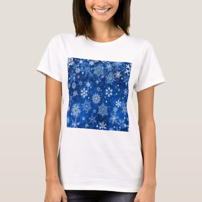 Camiseta Navidades Copos de nieve azules y plateados (Anverso)