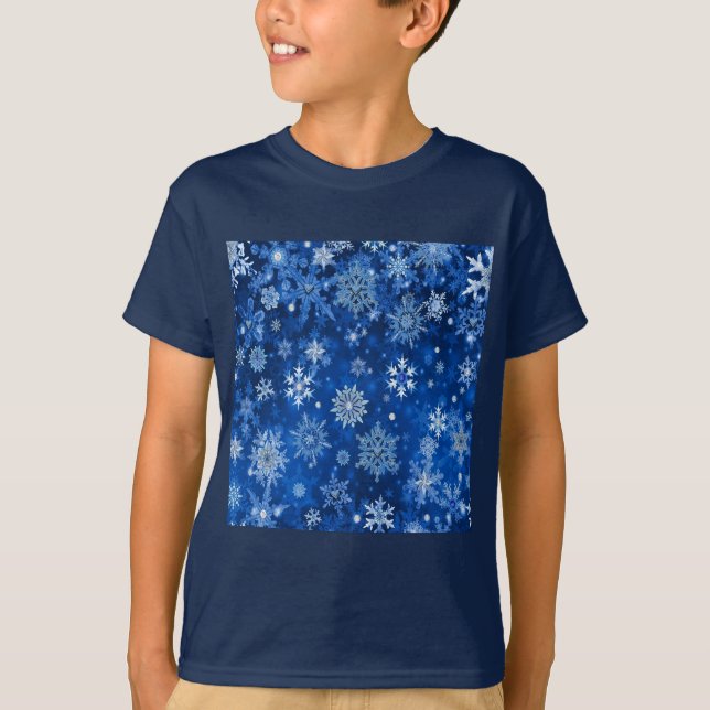 Camiseta Navidades Copos de nieve azules y plateados (Anverso)