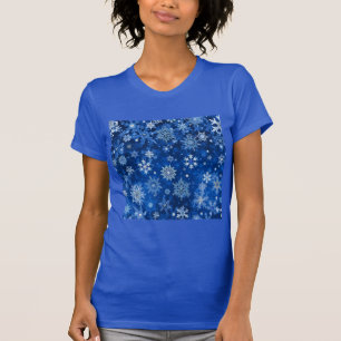 Camiseta Navidades Copos de nieve azules y plateados