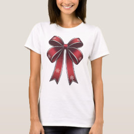 Camiseta Navidades Coquette Red Bow Con Snowflakes