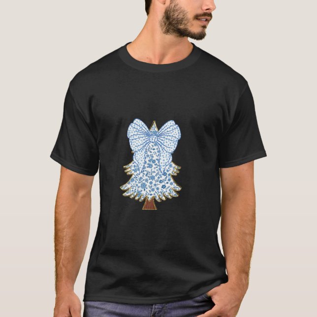 Camiseta Navidades Coquette Tree Blue Floral con Big Bow D (Anverso)