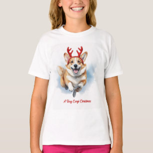 Camiseta Navidades Corgi con corbatas de renos saltando