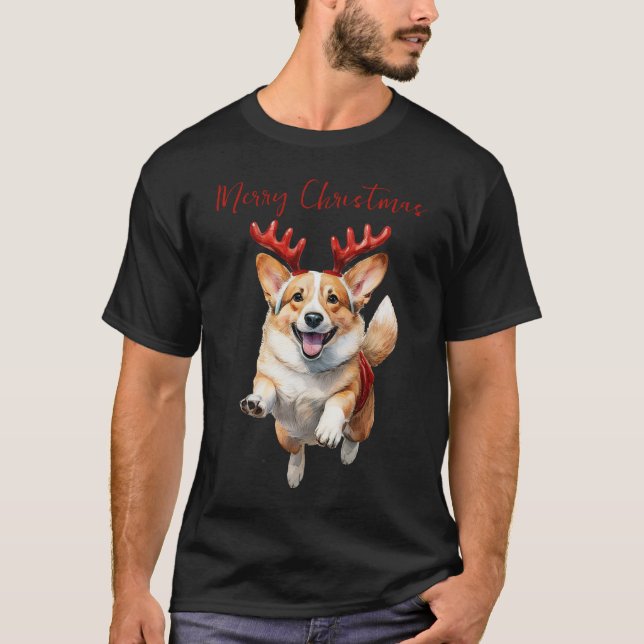 Camiseta Navidades Corgi con renos (Anverso)