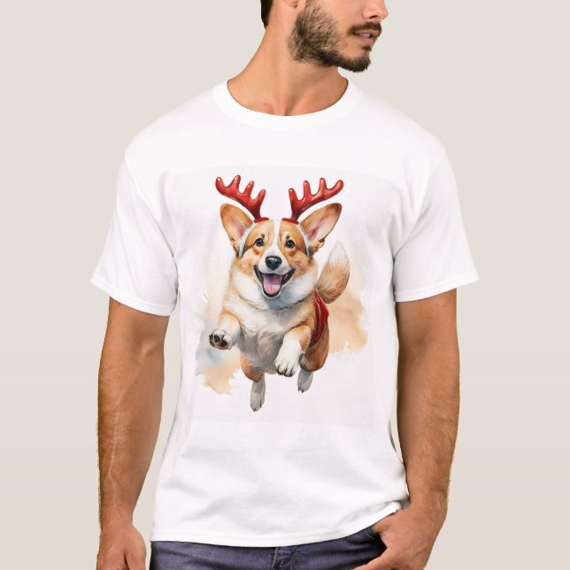 Camiseta Navidades Corgi con renos (Anverso)