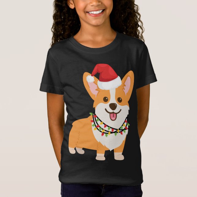 Camiseta Navidades Corgi Dog con Santa Hat y Navidades L (Anverso)