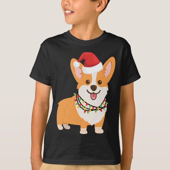 Camiseta Navidades Corgi Dog con Santa Hat y Navidades L (Anverso)