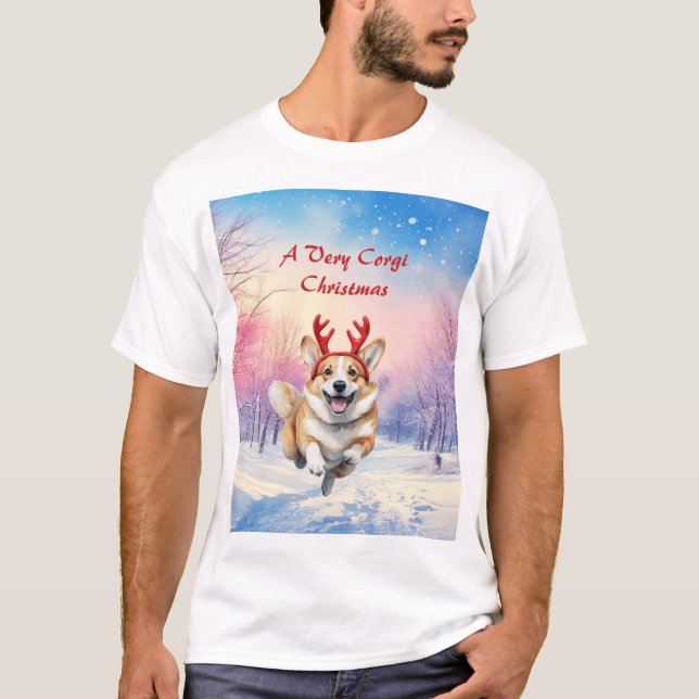 Camiseta Navidades Corgi Rantlers de renos saltando de niev (Anverso)