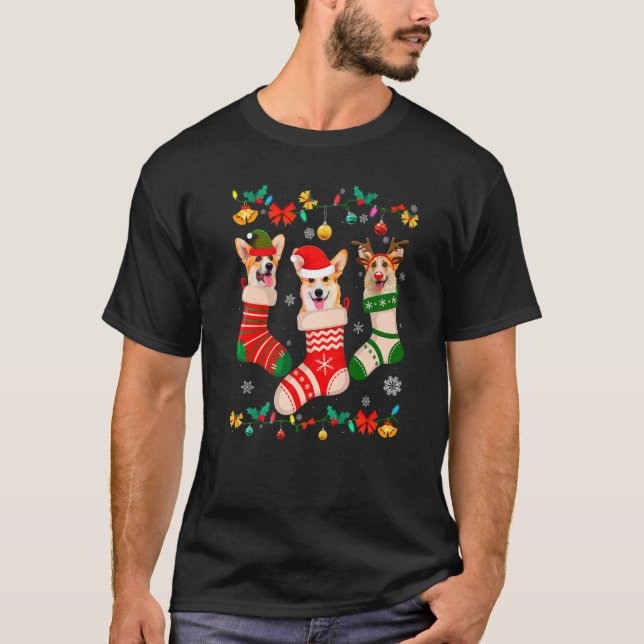 Camiseta Navidades Corgi Sock Xmas Reno Santa ELF Perro (Anverso)