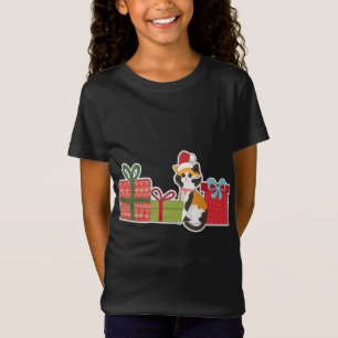 Camiseta Navidades cortos Calico Cat con Santa Hat - Mascot