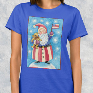 Camiseta Navidades cortos, Papá Noel Patriótico con bandera