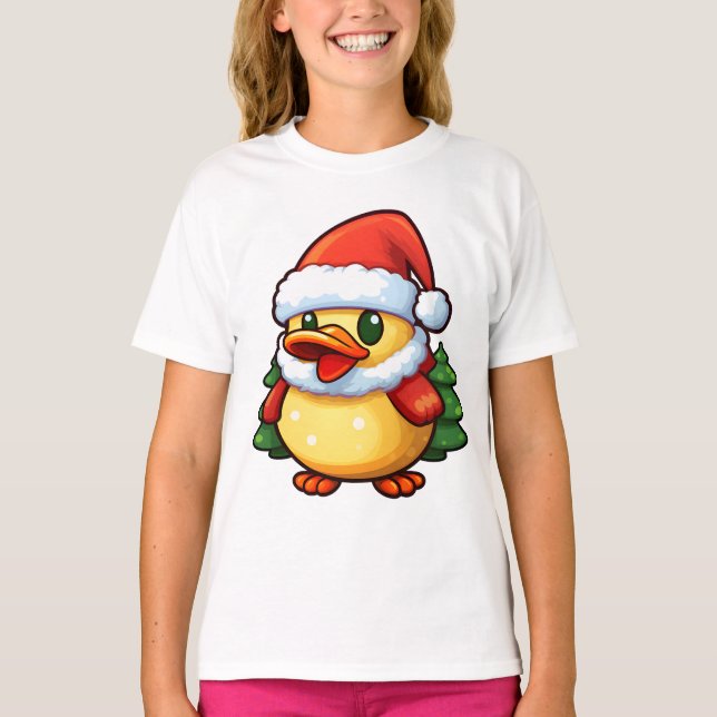 Camiseta Navidades cortos pato en sombrero de Santa María (Anverso)