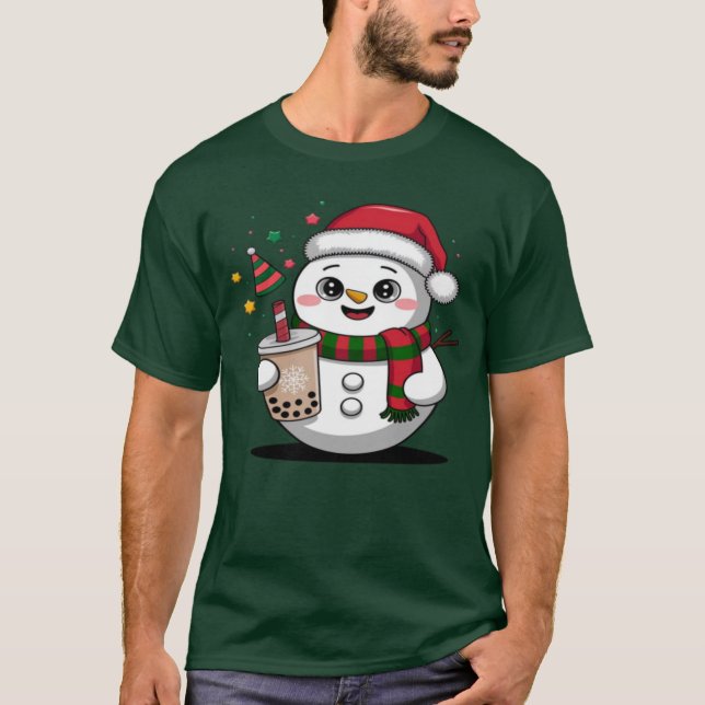 Camiseta Navidades cortos Snowman con té Boba - Adorable (Anverso)