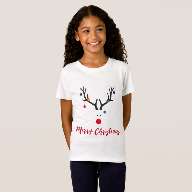 Camiseta Navidades cortos y graciosos renos en blanco (Anverso completo)
