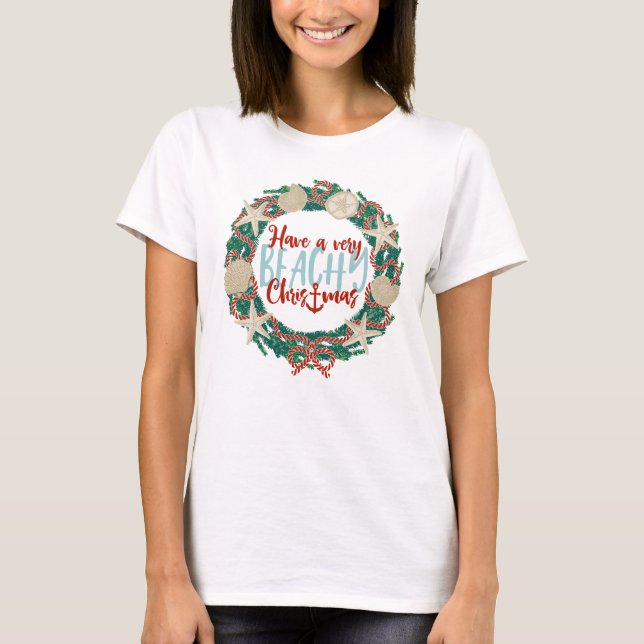 Camiseta Navidades Costa Tropical Sea Shell Wreath - Verde (Anverso)