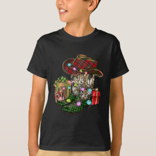 Camiseta Navidades Cowboy Boot Piel de vaca occidental Xmas