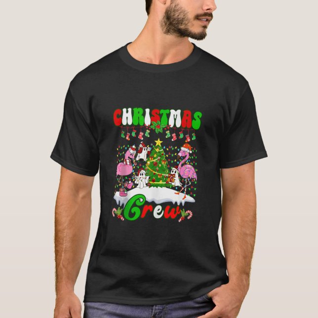 Camiseta Navidades Crew Flamingo lindo Ghost Pine Tree Xmas (Anverso)