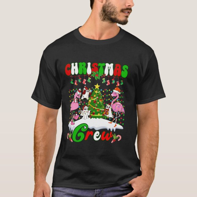 Camiseta Navidades Crew Flamingo lindo Ghost Pine Tree Xmas (Anverso)