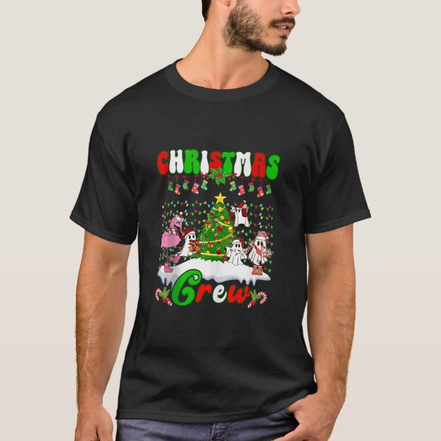 Camiseta Navidades Crew Funny Flamingo Ghost Pine Tree Xmas (Anverso)