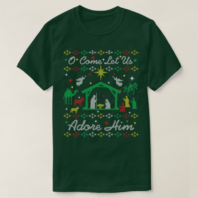 Camiseta Navidades, cristianos, vengan, déjennos adorar a é (Diseño del anverso)