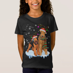 Camiseta Navidades Cute Airedale Terrier Santa Hats Reindee