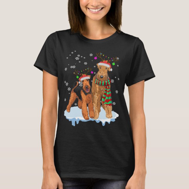 Camiseta Navidades Cute Airedale Terrier Santa Hats Reindee (Anverso)
