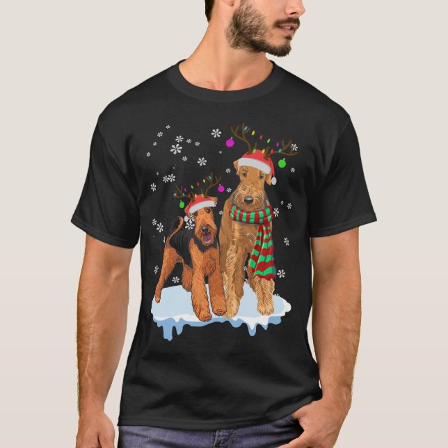 Camiseta Navidades Cute Airedale Terrier Santa Hats Reindee (Anverso)