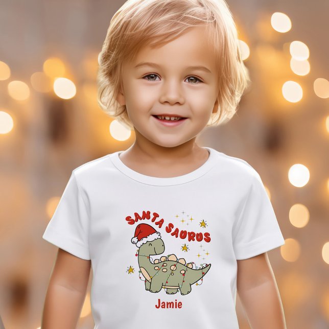 Camiseta Navidades Cute Dinosaurio Santasauro Nombre Niños (Cute Christmas Dinosaur Santasaurus Name Kids T-Shirt)