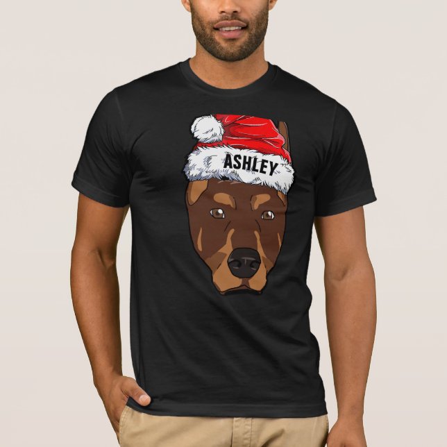 Camiseta Navidades Cute Doberman Gorra Perro Grande (Anverso)