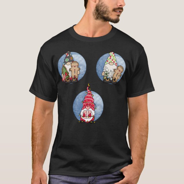 Camiseta Navidades Cute Gnomes Versión 1 Fondo Azul (Anverso)
