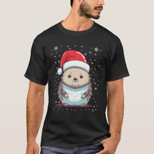Camiseta Navidades Cute Hedgehog alumbran Santa Hat Xmas Pa