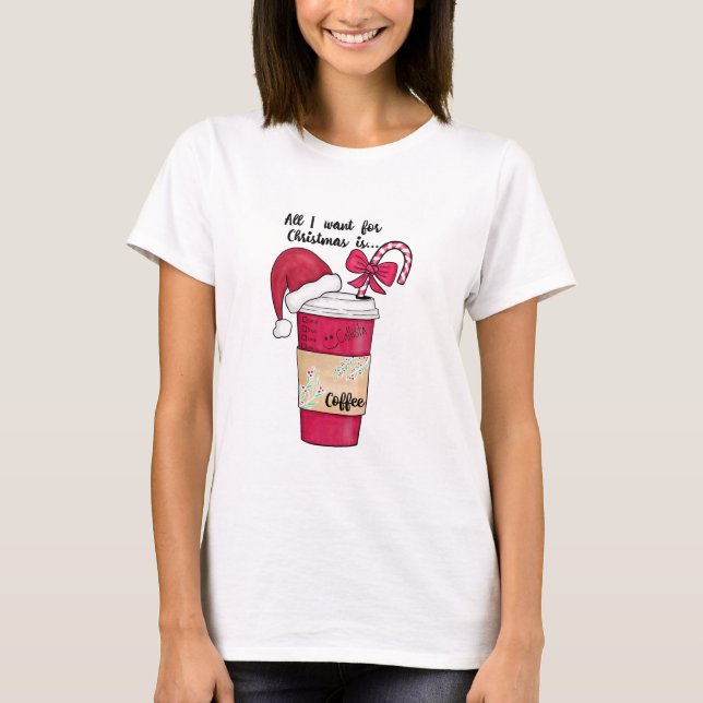 Camiseta Navidades Cute Red Santa Hat Coffee Candy Cane (Anverso)