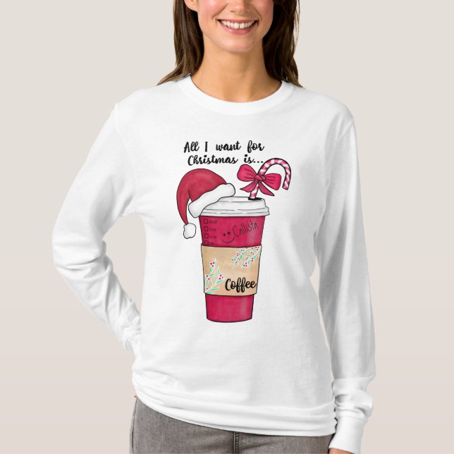 Camiseta Navidades Cute Red Santa Hat Coffee Candy Cane (Anverso)