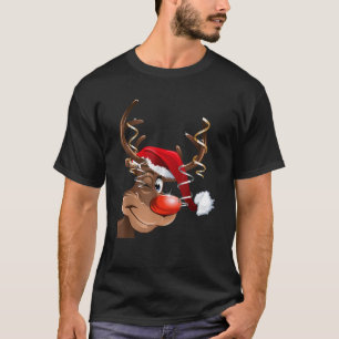 Camiseta Navidades Cute Rudolph Red Nose Reindeer Santa Hat