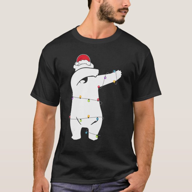 Camiseta Navidades Dabbing Bear Luces Santa Hat Para Niños  (Anverso)