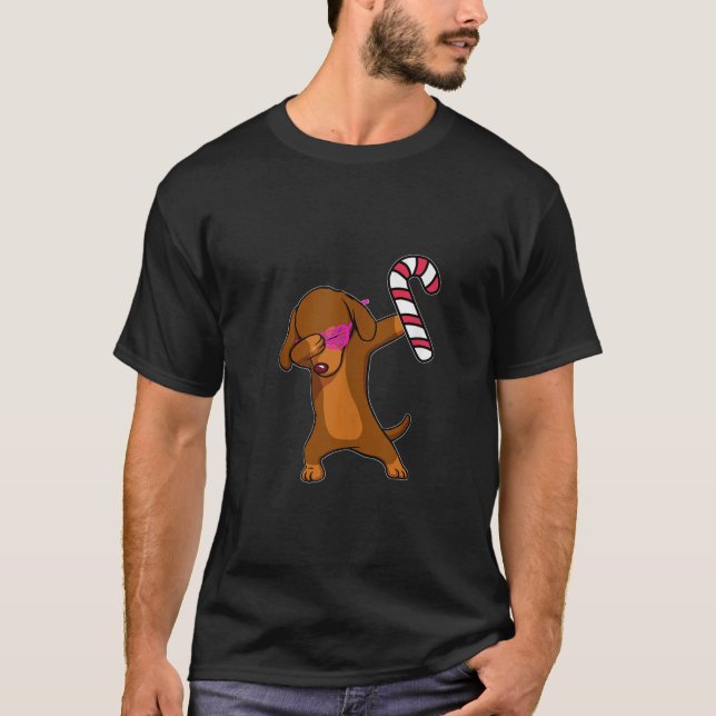 Camiseta Navidades Dabbing Dachshund Cañón de perro pimient (Anverso)