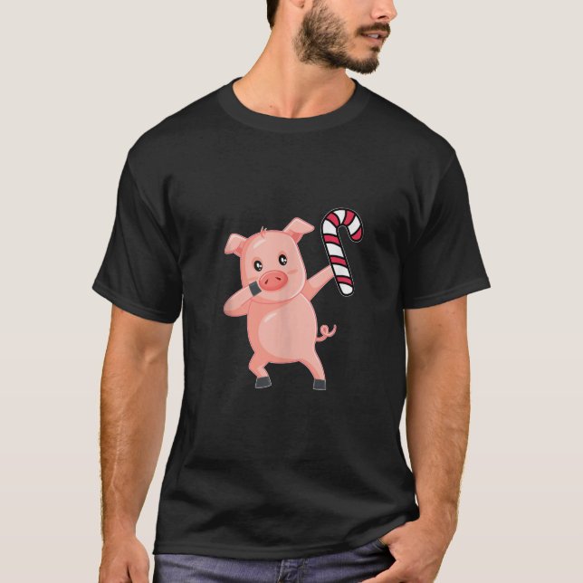 Camiseta Navidades Dabbing Pig Hog Candy Cane Dance Gift Ta (Anverso)