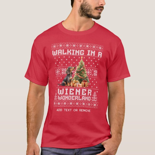 Camiseta Navidades Dachshund caminando en una tierra de mar (Anverso)