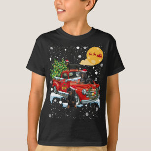Camiseta Navidades Dachshund Perro Con Camión Rojo Vintage 