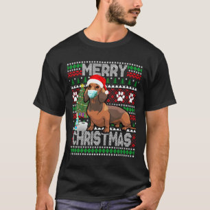Camiseta Navidades Dachshund Perro Con Máscara Y Sombrero D