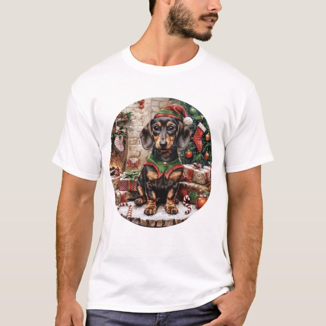 Camiseta Navidades Dachshund Perros Elf (Anverso)