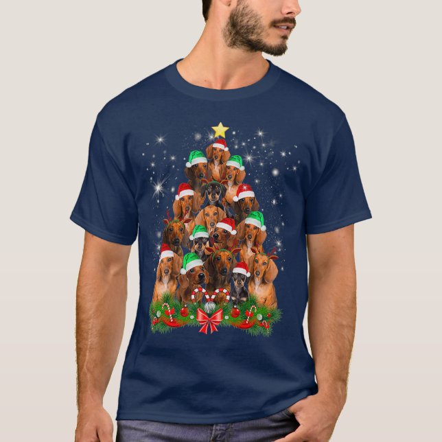 Camiseta Navidades Dachshund Tree Funny Pajamas Xmas (Anverso)